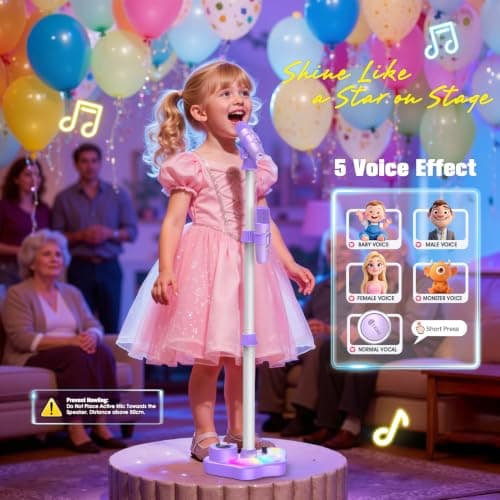 Stand Karaoke Machine for Kids, Christmas Singing Toys Gifts for 3 4 5 6 7 8 Year Old Girls Boys, Rechargeable Kid Microphone Bluetooth Speaker with 2 Mic for Girl Age 4-6 Toddler Birthday Party Toy B0G6LBYTJ2