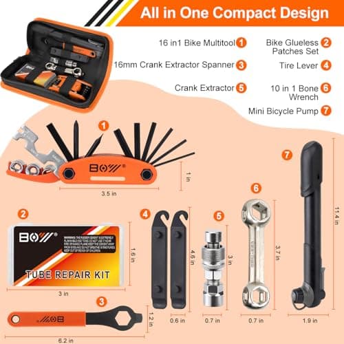 Bicycle Repair Bag With Tire Pump, Portable Tool Kit for Camping Travel - Bike Glueless Patches, Maintenance Essentials All in One Safety Kit B079K5N7KF