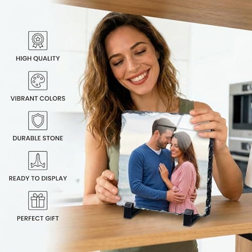 Customized Photo on Natural Slate Stone — an Anniversary or Birthday Keepsake Gift for Women, Mom, Wife, Her, Dad or Family. ArtPix Personalized Slate Picture Frame - Custom Photo Gift Anniversary B0DNKR7K1S