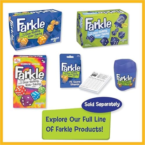 Farkle Classic Dice Game – Rainbow Kids Games, Dice Games, Family Games, Travel Games, Adult Games, Board Games, Dice Cup, Dice Set, Farkle Score Sheets Included, Ages 8+