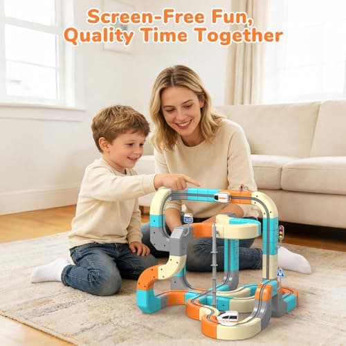 Electric Train Set 3D Flexible Race Track for Kids 3 4 5 6 7 8 Years Old, 124 Pcs Gravity-Defying Rail Building Toys with Motorized Car, STEM Learning Toy Gift for Toddlers Birthday
