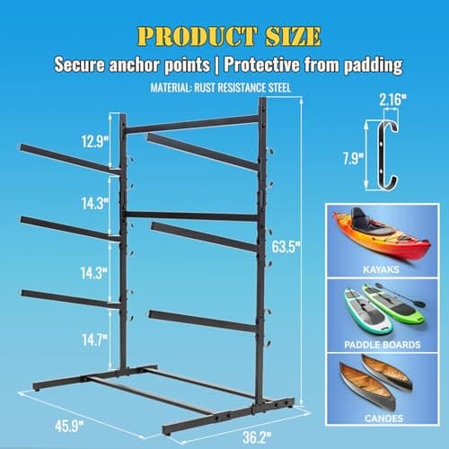 Kayak Storage Rack, Heavy Duty Kayak Racks for Garage and Outdoor Storage, Storage Rack for Kayak, Canoe, Surfboard & Paddleboard-3 Levels