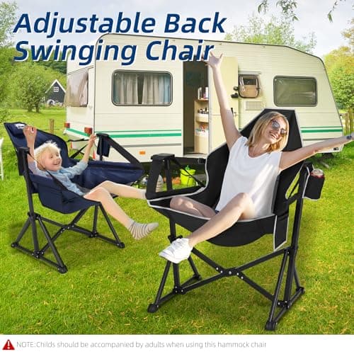 Fragess Portable Hammock Camping Chair with Adjustable Back, Folding Hammock Chair Supports 330lbs, Camping Swing Chair for Adults, Camping Hammock Chair for Lawn, Concerts, Backyard, Stargazer