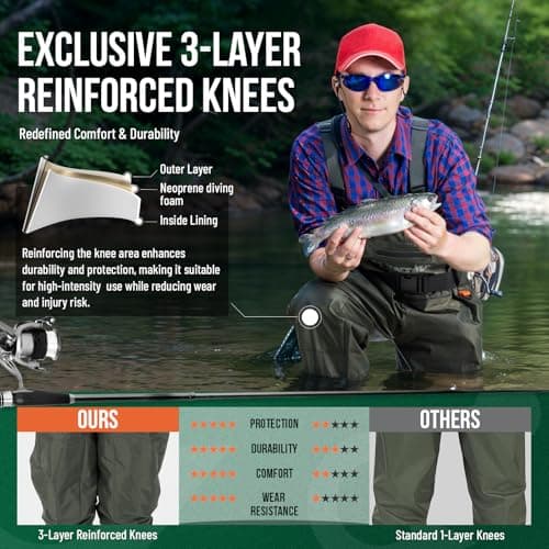 HUNTSEN Fishing Waders for Men Women - 2-Ply Nylon/PVC Waterproof Hunting Chest Waders with Boot Hanger&Phone Case, Size10-12
