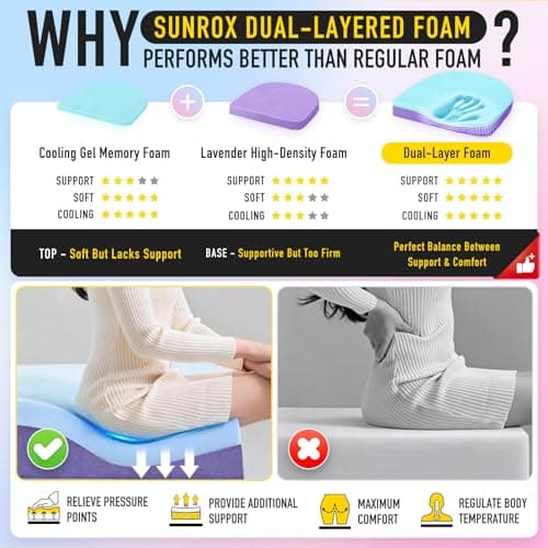 SUNROX Cooling Gel Memory Foam Chair Cushions, 2.6" Thick U-Shaped Dual-Layer Comfort Dining Chair Pads, Non Slip Seat Cushion with Ties for Indoor Kitchen Office 17"x16" Set of 4, Cream
