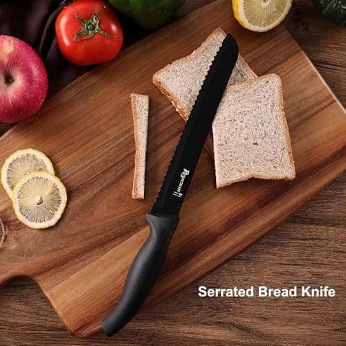 ROMANTICIST Kitchen Knife Sets, 10PCS High Carbon Stainless Steel Knife Sets with Block, Black Knife Block Set, Knives Set for Kitchen with Anti-slip Handle, Exquisite Knives Set New Home Essentials B0FL25YQ5J