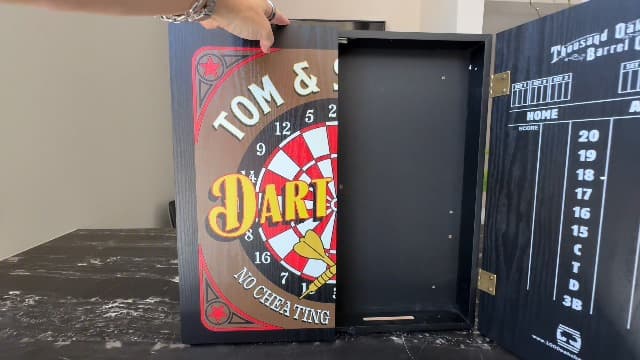 Personalized Dart Board Cabinet Set with 6 Steel Tip Darts, Paper Dartboard, Chalk & Eraser (21.5 x 21.5 x 2.75) - Man Cave Dart Boards for Adults