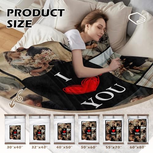 Custom Couples Blanket with Photos, Customized Photo Blanket I Love You Christmas Birthday Gifts for Wife, Husband, Him/Her Personalized Valentines Blanket Gifts for Boyfriend Girlfriend B0FQC3S2S8