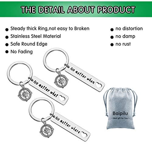 Baipilu Long Distance Friendship Keychain Gifts No Matter Where No Matter What Best Friends Keychain Set of 3 Distance Gifts Graduation Present for Friends Sister