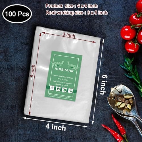 Vacuum Sealer Bags,Heavy Duty Pre-Cut Design Commercial Grade 4x6 Inch Food Sealable Bag for Heat Seal Food Storage, Seal Bag Boilsafe to 280°F Freezable, Resizable,Reuseable (100Pcs)
