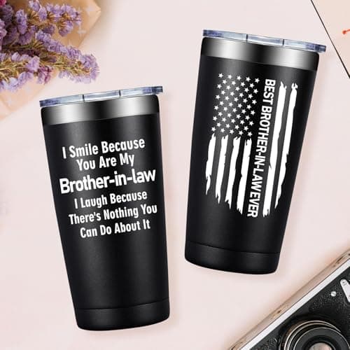 Grifarny Brother in Law Gifts - Brothers in Laws Christmas Gifts - Fathers Day, Birthday Gift for Brother in Law - I Smile Because You're My Brotherinlaw Tumbler Cup 20oz