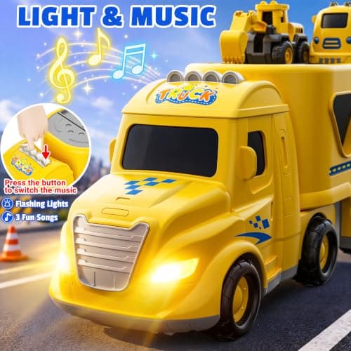 Transport Carrier Vehicle Toddler Toy with Light & Music, Excavator Dump Truck Bus Kids Gift for Boys and Girls (Yellow) Funwee 7-in-1 Construction Truck Toy w/ 6 Pull Back Cars & Track, Ages 1-5+ B0H9RSRFL7