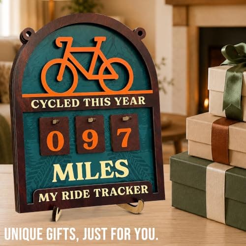 Wooden Yearly Riding Mileage Counter Home Decor, Cyclists Gifts for Men, Bike Mileage Tracker Miles Cycled This Year Tracker Sign Cycling Cool Gifts for Cyclists Men B0H83MDJ3R