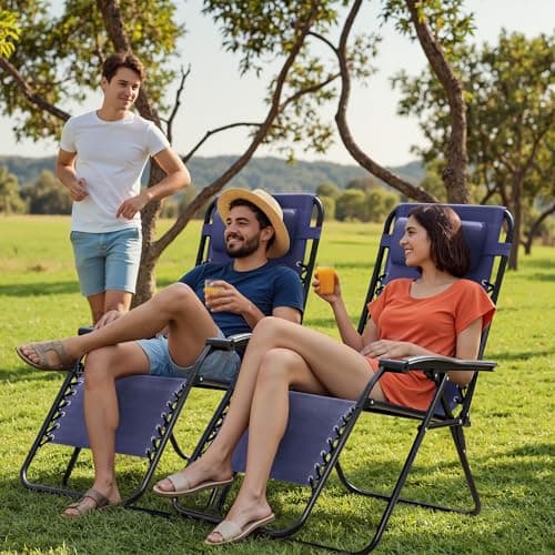 Homall Zero Gravity Chair Patio Folding Lawn Outdoor Lounge Gravity Camp Reclining Lounge Chair with Cup Holder Pillows for Poolside Backyard and Beach Set of 2 (Blue)