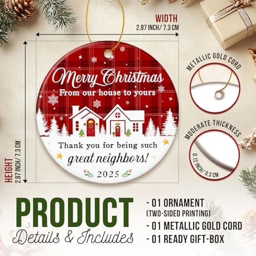 ZAGKOO Neighbor Christmas Ornaments 2025 - Best Christmas Neighbors Gift Ideas, Great Gifts for Next Door Neighbor - Friendship Gifts for Neighbors, Women, Men - Ceramic Keepsake 2025