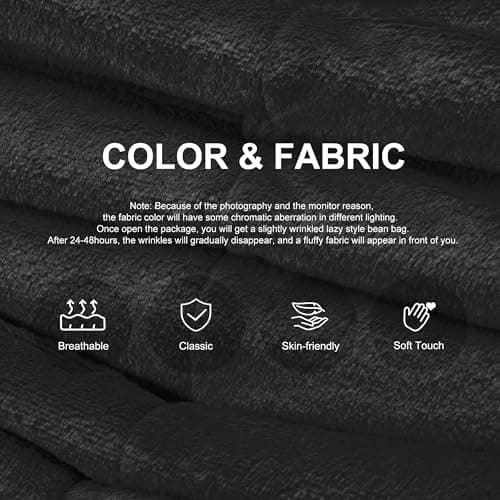 Bean Bag Chairs for Adults Giant Bean Bag Chair Memory Foam BeanBag Chair Bean Bag Sofa with Filler Faux Fur Fireside Beanbags Lazy Sofa for Living Room Bedroom Office (Black Plush, Single)