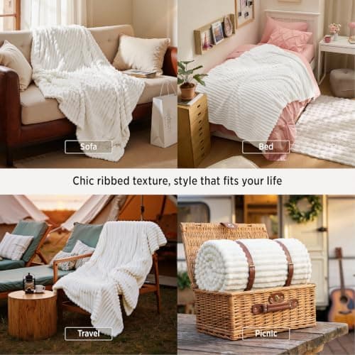 Bedsure GentleSoft White Throw Blanket for Couch - Cozy Blanket for Women, Cute Fleece Throws for Girls, Teacher Gifts Birthday Gifts for Women Men Mom, Room Home Dorm Decor, Off White, 50x60 Inches