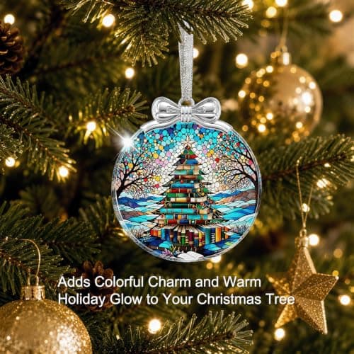 Hanging Ornament for Christmas Tree Decorations- Holiday Keepsake Present Exchange Idea Book Tree Christmas Ornament Unique 2026, Book Lover Gift Glass B0FJMNWGJ9