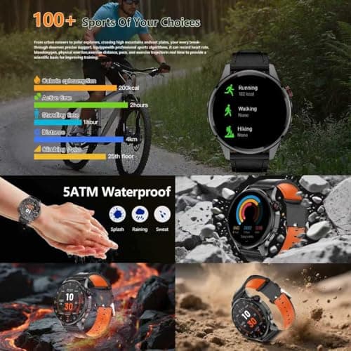 PUBU Smart Watch for Men, Built-in GPS with Map(Answer/Make Call/Text), AI Smartwatch for Android Phones/iPhone, 100+ Sport Mode Fitness Tracker with Health/Sleep Monitor, Compass/Barometer(2 Bands)
