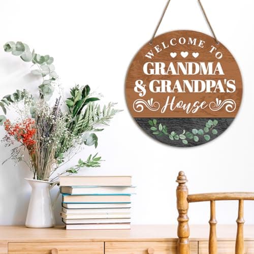 Grandma and Grandpa House Signs Wall Decor for Front Door Porch Decorations, Grandparents Day Gifts, Father's Mother's Day Christmas Birthday Gift for Grandma Nana Grandpa Papa Grandparents