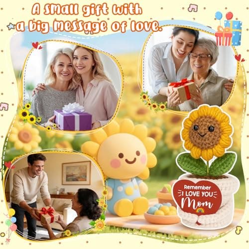 Best Moms Gift from Daughter Son to Mother in Law Mama Grandma Christmas stocking stuffers Remember I Love You Mom Gifts for Birthday Mother’s Day Crochet Sunflower B0GHY7ZSJN
