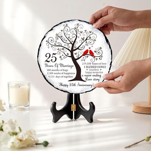 25th Wedding Anniversary Slate Sign – Silver Anniversary Wedding Gifts for Parents, Grandparents or Couple – Elegant 5.9 Inches Plaque – 25 Years of Marriage Celebration Decoration