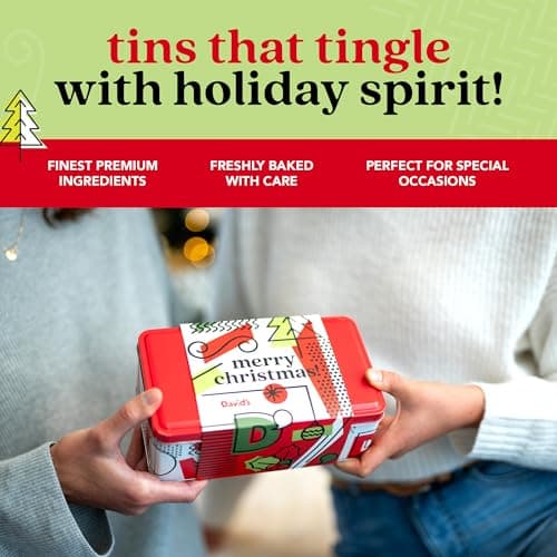 David's Cookies Merry Christmas Assorted Cookies in Sweet Sampler Tin – Fresh Baked Delicious Crunchy Cookies, Gourmet Cookie Gift Box For Friends, Family – Christmas Treats For Holiday Gatherings