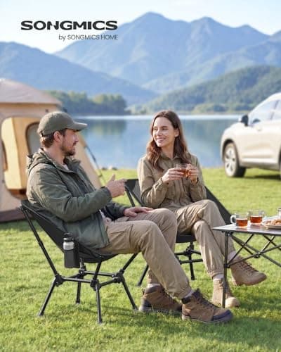 SONGMICS Camping Chair, Lightweight Folding Beach Chair, Adjustable Height, Steel Frame, Portable for Outdoor Travel