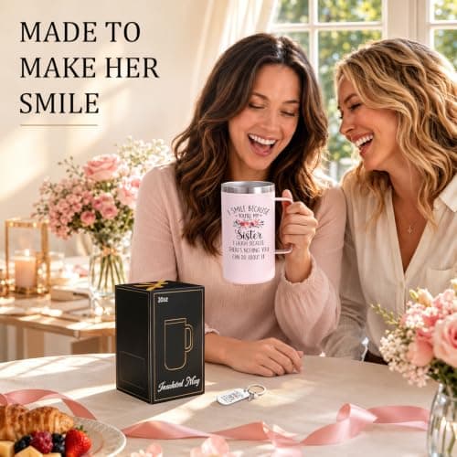 Gift-Ready Package with 20oz Mug, Straw, Sliding Lid, Brushes, Keychain & Gift Box, Birthday & Christmas Gift for Sisters Lifecapido Sister Gifts, 20oz Stainless Steel Insulated Coffee Mug Set B0FMK4LXHG