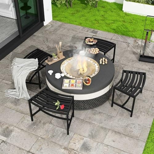 Timechee Metal Outdoor Curved Fire Pit Bench Set of 4, Fire Pit Seating Waterproof, Steel Backless Outside Tree Bench for Garden,Patio,Porch,Backyard,Heavy Duty Plant Holder, Style 3, Black