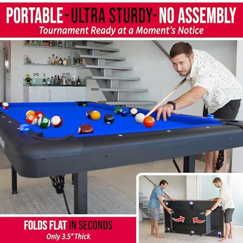 GoSports 6, 7, or 8 ft Billiards Tables - No Assembly, Choose Your Color - Portable Pool Table Includes Full Set of Balls, 2 Cue Sticks, Chalk and Felt Brush