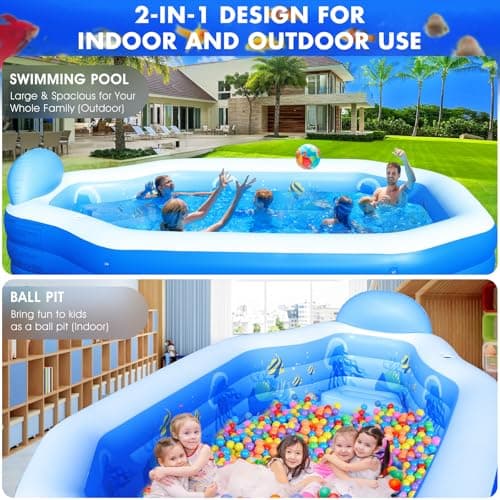 Inflatable Pool with Canopy, Large Inflatable Swimming Pool for Kids,Adult, Blow Up Pools with Seats,Backrest.Durable Thickened Inflatable Family Pools for Backyard,118"x75"x22"-Dark Blue