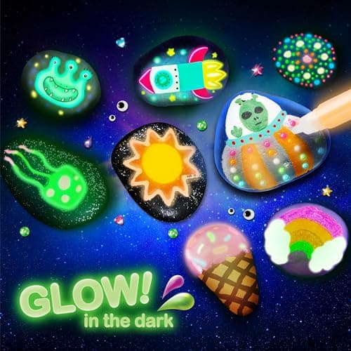 JOYIN Rock Painting Kit- Glow in The Dark Rock Kit, Arts and Crafts for Kids Ages 6-12, Art Supplies Toy, Kids Craft Paint Kits, Arts & Crafts for Boys Girls Birthday Party Gift Toy