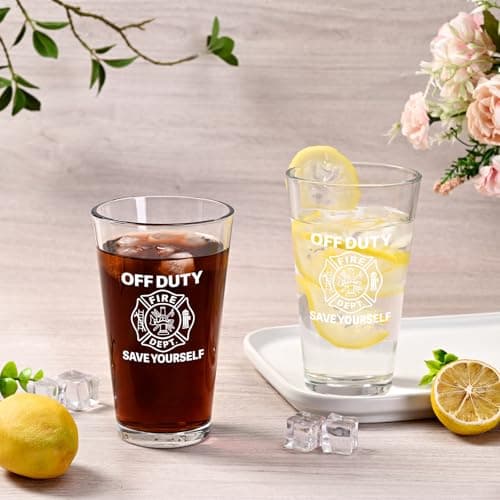 Futtumy Firefighter Gifts For Men, Off Duty Save Yourself Fire Dept Beer Glass, Fireman Gifts for Men, Funny Gift for Fire Fighter Firefighter Fireman for Christmas Retirement Appreciation