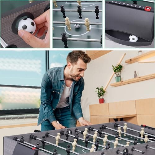 RAYKEEP Foldable Multi Game Table, 4-in-1 Combo Game Table Set with Ping Pong, Hockey, Pool Billiards and Foosball for Adults, Home, Game Room, Friends & Family