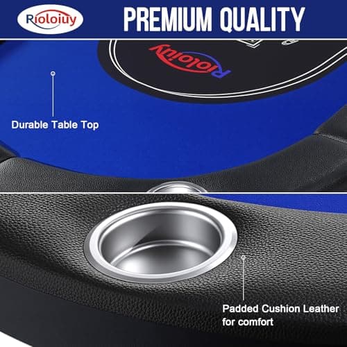 Rioloiuy 8 Player Poker Table Foldable, Texas Holdem Casino Table with Padded Rails & Cup Holders, Portable Folding Game Table for Home or Game Room, 71 Inch
