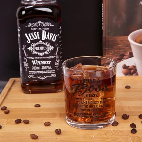 Jogskeor Boss Gifts, Being A Boss Is Easy 10oz Whiskey Glass, Birthday Christmas Gifts for Men Him Manager Leader