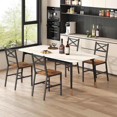 MAHANCRIS Dining Chair Set of 2, Rustic Wooden Kitchen Chairs with Backrest, Farmhouse Dining Chairs for Kitchen, Industrial Style Chair with Metal Frame, Easy Assembly, Rustic Brown TBHR1001