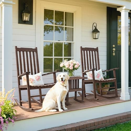 Greesum 2 Piece Acacia Rocking Chairs,Outdoor Bistro Furniture Set Pure Wood Framed for Porch, Lawn Garden, Deck,Brown