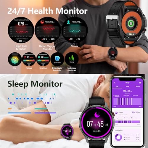 PUBU Smart Watch for Men, Built-in GPS with Map(Answer/Make Call/Text), AI Smartwatch for Android Phones/iPhone, 100+ Sport Mode Fitness Tracker with Health/Sleep Monitor, Compass/Barometer(2 Bands)