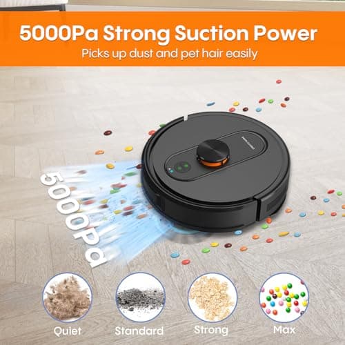 Robot Vacuum and Mop with Self-Emptying, 5000Pa Robotic Vacuum with Mapping, LiDAR Navigation, 90-Day Hands-Free Cleaning, Wi-Fi/App/Alexa Control, No-Go Zones,Ideal for Pet, Hard Floors, Carpet