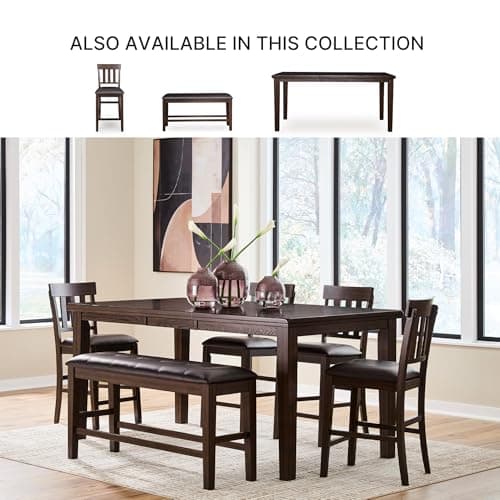 Signature Design by Ashley Haddigan Upholstered Barstool, 2 Count, Slat Back Design, Cushioned Seat, Wood, 25.5" H, Dark Brown