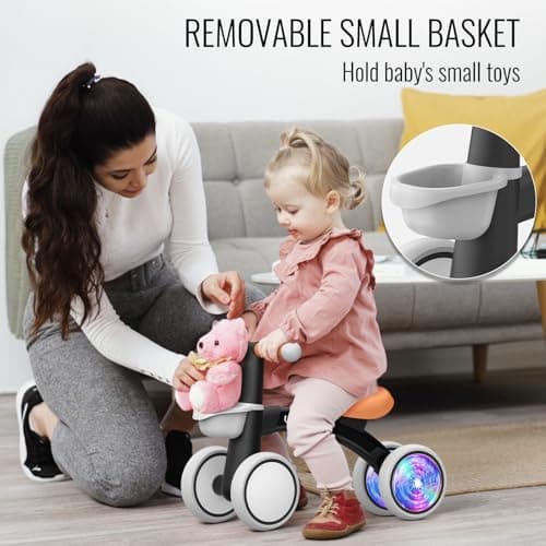 12-24 Months Toddler First Ride on Toys, Colorful Lighting Rear Wheels, Adjustable Seat Baby Walker, Basket Umatoll Baby Balance Bike Toy for 1 Year Old Boy Girl, First Birthday Gift B0CR6VKXJ7