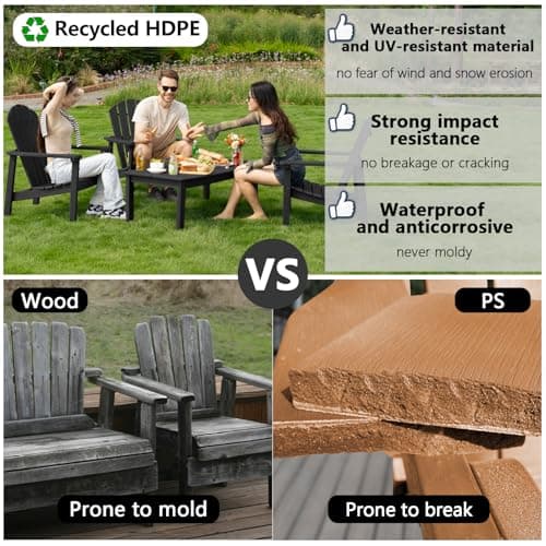 nevilywood Compact Stackable Adirondack Chairs Set of 4, 26.3" Wide HDPE Outdoor Patio Chairs - Durable, Space-Saving Design for Porch, Lawn or Garden, Black