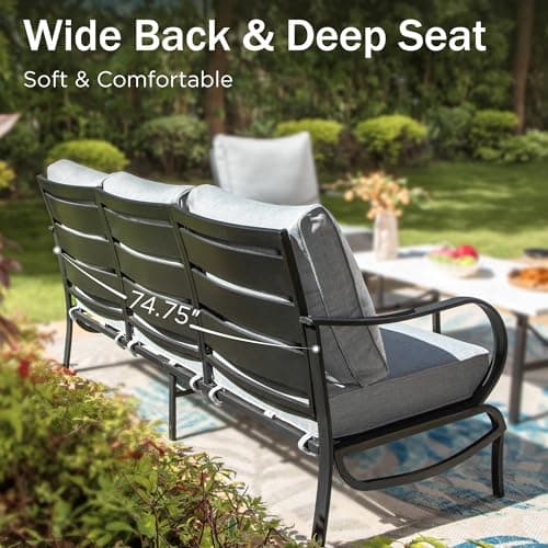 PHI VILLA 6 PCS Patio Furniture Sets with 2*Swivel Cushioned Sofa Chairs, 2* Leg Chairs, 1 * 3-Seat Wide Deep Seating Bench and 1*Coffee Table, Outdoor Conversation Set for 7 Person(Grey)