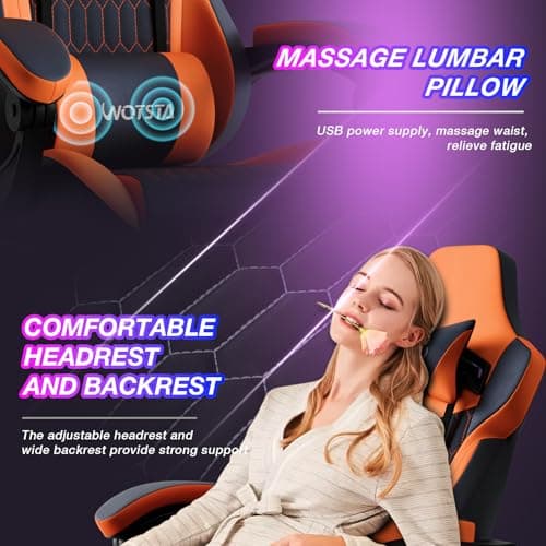 Gaming Chair with Footrest, High Back Gaming Chairs PVC Leather Ergonomic Gamer Chair with Adjustable Headrest Lumbar Support Racing Style Video Gaming Chair for Office/Home (Black Orange)