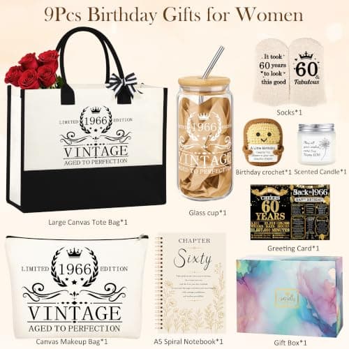 40th 50th 60th Birthday Gifts for Women Tote Bag Birthday Gifts Set for Mom Wife Sister Grandma Birthday Gifts for Her