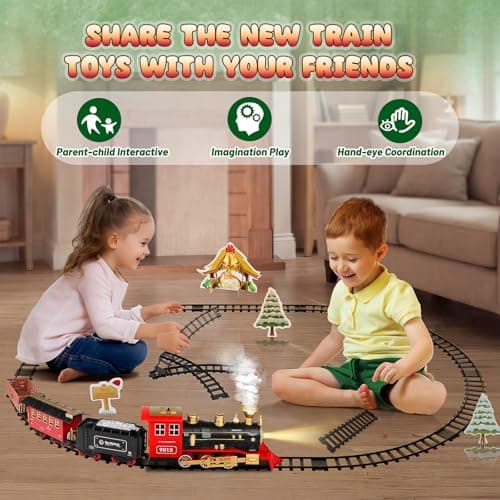 Hot Bee Train Set - Train Toys for Boys with Smokes, Lights and Sound, Toy Train Set for Under Christmas Tree, Toddler Model Trains for 3 4 5 6 7 8+ Years Old Kids Christmas Toys Gifts