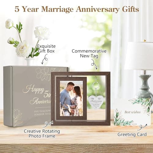 5 Year Aniversario Gift for Her 5yr Anniversary Picture Frame Wood Gifts for 5th Anniversary Wedding Photo Frames Gift for Wife 5 Year Anniversary Decorations for Couple Wedding Anniversary