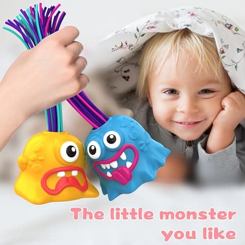 4PCS Fun Hair Pulling Fidget Screaming Monster Toys, Anti Anxiety Toys and Venting Novelty Toys, Different Screams Made by Hair Pulling, Halloween Christmas for 3 4 5 6 7+ Kids Teen Boys Girls Gifts